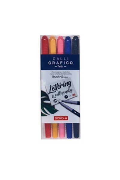 Dong-A Calli Grafico Çift Uçlu Kaligrafi Kalemi Fırça Uç 5 Renk Set