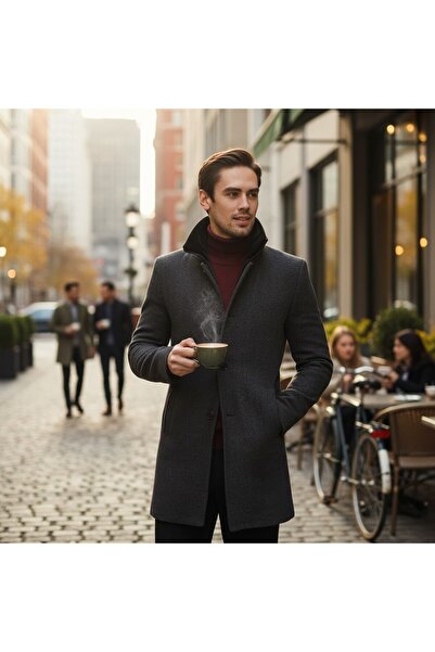 Frappoli Patterned Regular Fit Men's Cashew Coat with Very Thick Removal Zipper and Thin Fur Inside