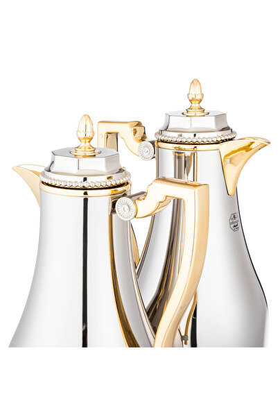 Dania ✨Al Saif Thermos Set–2 Pieces, Shiny Nickel with Gold Accents | Premium Glass Liner for Heat
