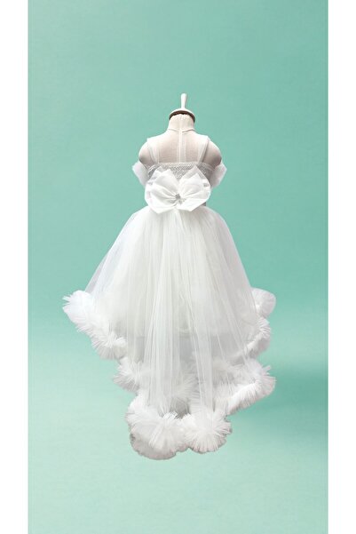 Atlas Kids Girl's Princess Tail Dream Tulle White Evening Dress – Custom Design – Wedding & Birthday & Prom