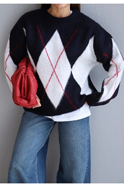 Özgürbutik Baklava Patterned Comfortable Fit Sweater