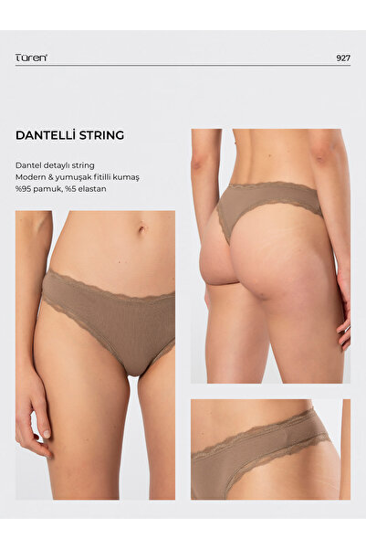 TÜREN 927 Women's Lycra Ribbed Lace String 2-Pack