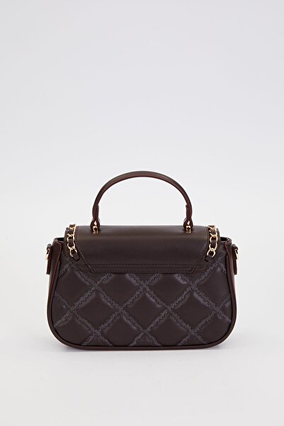 Levidor Quilted Embroidery and Chain Knit Detail Long Strap Medium Size Women's Hand and Shoulder Bag Lv930582 Dark Brown