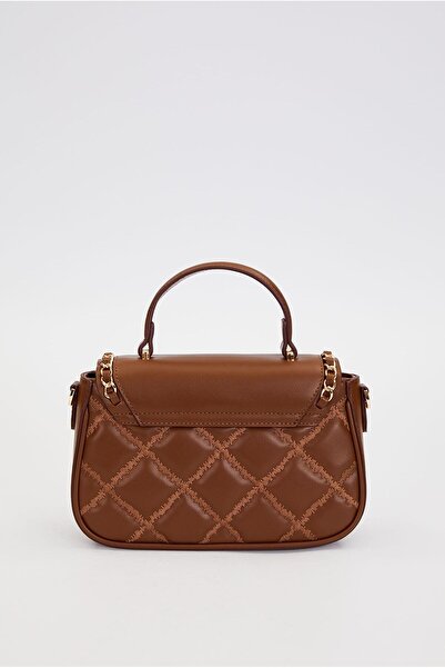 Levidor Quilted Embroidery and Chain Knit Detail Long Strap Medium Size Women's Hand and Shoulder Bag Lv930582 Brown