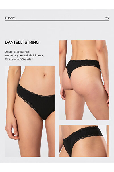 TÜREN 927 Women's Lycra Ribbed Lace String 2-Pack