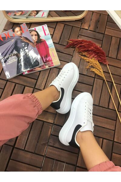 AyakkabıZ Bílé černé tenisky s vysokou podrážkou