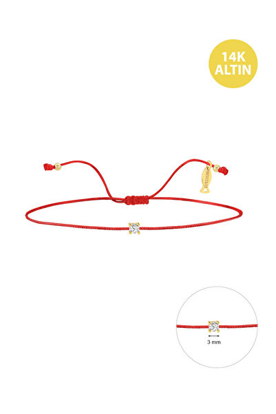 KURSHUNI Tek Taş (3mm), 14KAltın Bileklik (İpli)