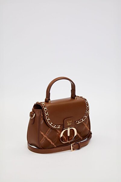 Levidor Quilted Embroidery and Chain Knit Detail Long Strap Medium Size Women's Hand and Shoulder Bag Lv930582 Brown