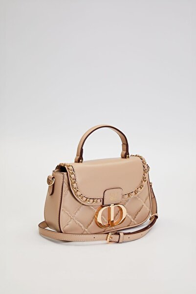 Levidor Quilted Embroidery and Chain Knit Detail Long Strap Medium Size Women's Hand and Shoulder Bag Lv930582 Mink