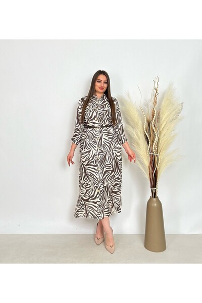 DE WHITES Plus size shirt collar front buttoned belted dress