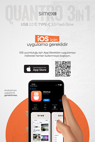 Simex 3in1 3.0 High Speed 64Gb Ios iPhone iPad Android USB Type-C Lightning Flash Memory