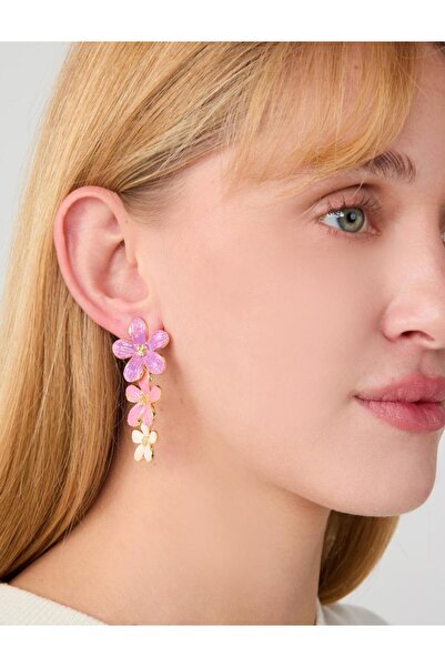 Jimmy Key Lila Üçlü Çiçek Figürlü Sallanan Küpe