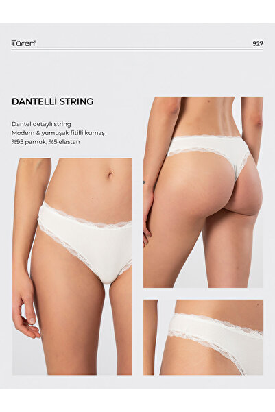 TÜREN 927 Women's Lycra Ribbed Lace String 2-Pack