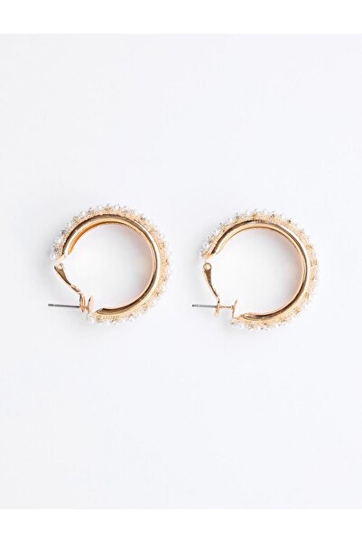 Jimmy Key Elegant Hoop Earrings with Gold Color Pearl and Stone Detail