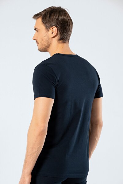 Cacharel Чоловіча футболка з глибоким V-подібним вирізом та еластичною тканиною 1306/Синя
