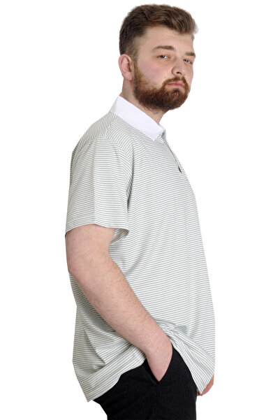 ModeXL Ανδρικό μπλουζάκι με πράσινο ριγέ γιακά Polo - Mode XL 23340