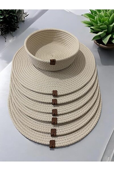 Genel Markalar Parça Supla Seti, Servis Altlığı ve Sepet, Krem Rengi Lüx Amer...