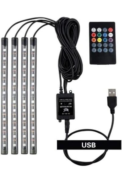 yenibagshop car accesories USB GİRİŞLİ 9 LEDLİ ARAÇ İÇİ SESE DUYARLI AYAK ALTI RGB LED AYDINLATMA