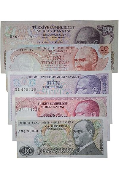 Genel Markalar Emisyon 7. Emisyon 5 Adet Koleksiyon Eski Kağıt Para. Antika Para
