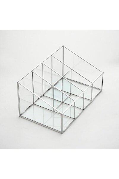 Genel Markalar Crea Designs 25x15x12cm Organizer Fırçalık Gümüş Cam Makyaj Ta...