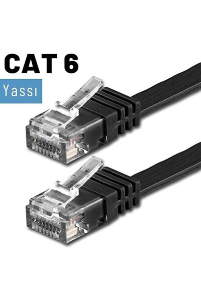 Genel Markalar CAT6 Yassı Ethernet Network Lan İnternet Kablosu Siyah 1 Metre