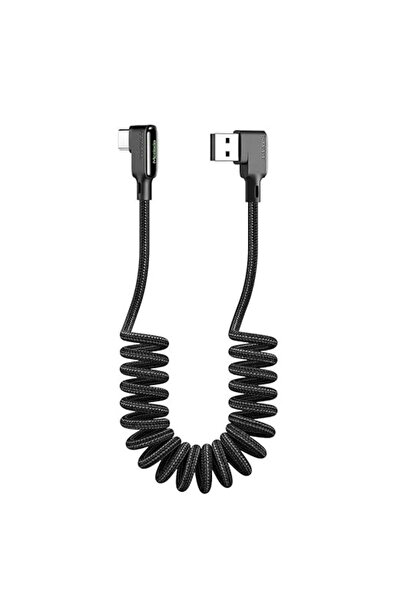 Genel Markalar Ca-7310 Type-C 90 Derece Spiral Ledli Örgü Kablo Qc4.0 1.8M