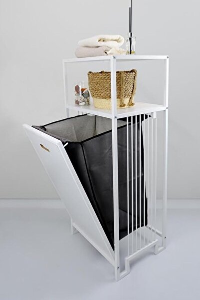 Genel Markalar Metal Kirli Sepetli 2 Raflı Çok Amaçlı Banyo Düzenleyici Raf O...