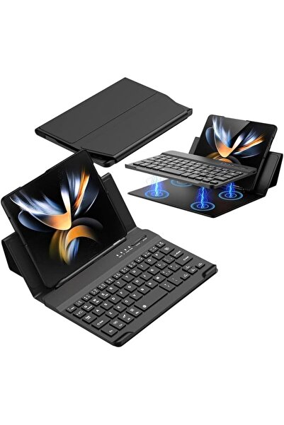 Genel Markalar Galaxy Z Fold 5/6/7 ile Uyumlu Standlı Bluetooth Klavyeli Ve Keyboard Kapak, Siyah