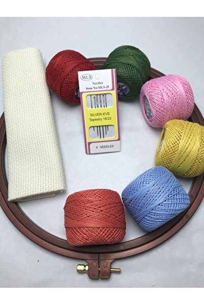 Genel Markalar Süs Dünyası Etamin Işleme Seti Nakış Kiti +Kasnak+Ip+Iğne+Kumaş