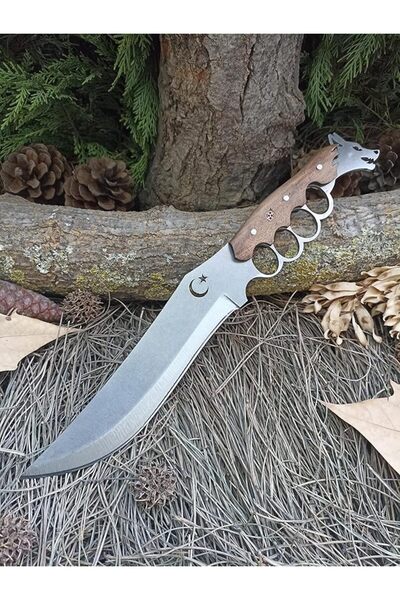 Genel Markalar Yıldız Kurt Başlı Ele Geçmeli Kabze 39cm Ayna Yüzey Ormancı Av...