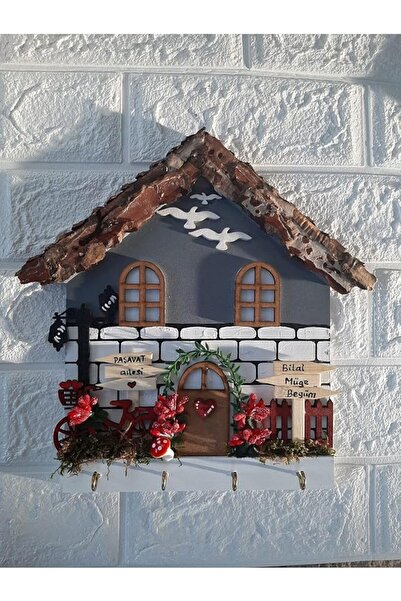 Cetking Çeyizlik Duvar Dekoru 27x27 Cm Anahtarlık Askısı Gri