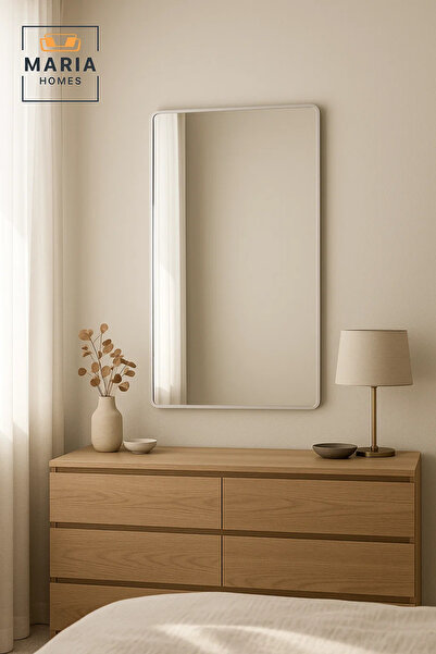 MARIA HOMES مرآة حائط فضية مقاس 120×60 سم لغرفة النوم والحمام وغرفة المعيشة و...