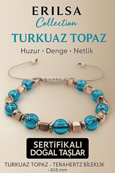 Erilsa سوار من حجر التوباز الفيروزي الطبيعي المعتمد - حجر طاقة 8×8 ملم للهدوء...