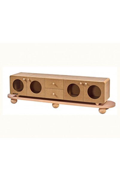 Masifart Cepa Çekmeceli Yuvarlak Tv Ünitesi Cilasız Ham