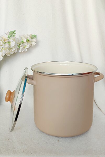 EBRULİEMAYE Cappuccino Beige Enamel Stockpot Deep Pot Boiler Bakraç 10 Liters Milk Jam Paste Canning Pot