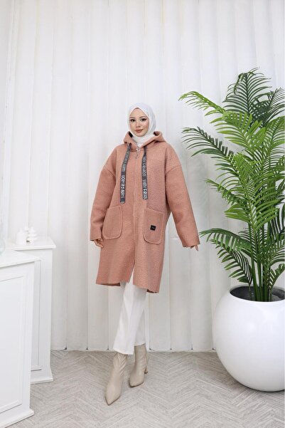 MİHRİZAR Oversized Relaxed Fit Pocket Detailed Zippered Women's Teddy Boucle ...