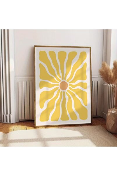 512 STORE Estetik Modern Duvar Dekor Flower Yellow Papatya Desen Çerçevesiz K...