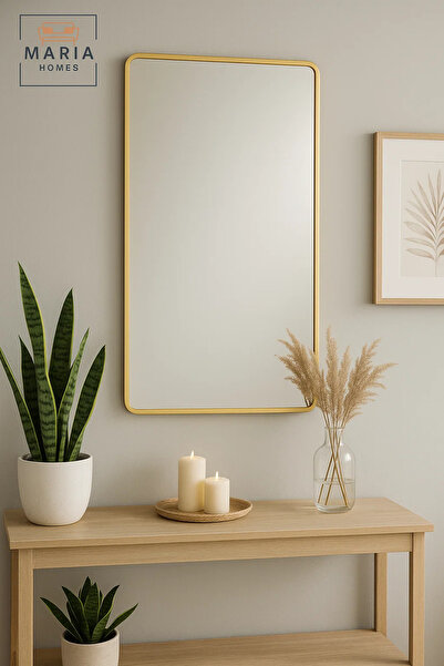 MARIA HOMES Luxury Gold Wall Mirror for Bathroom, Bedroom, Living Room, Dressing & Home Décor – 100×60 cm