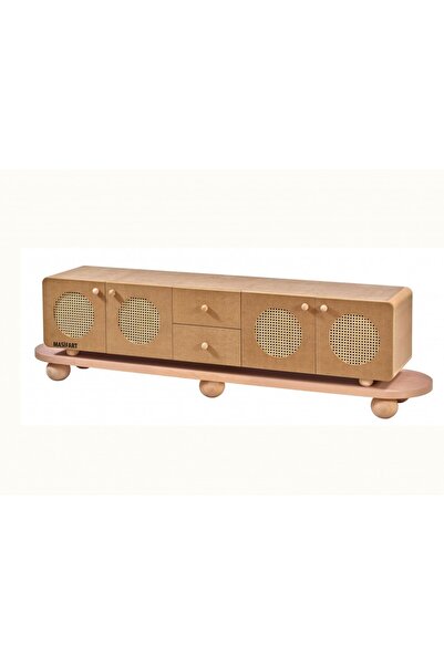 Masifart Culina Hasırlı Çekmeceli Yuvarlak Tv Ünitesi Cilasız Ham