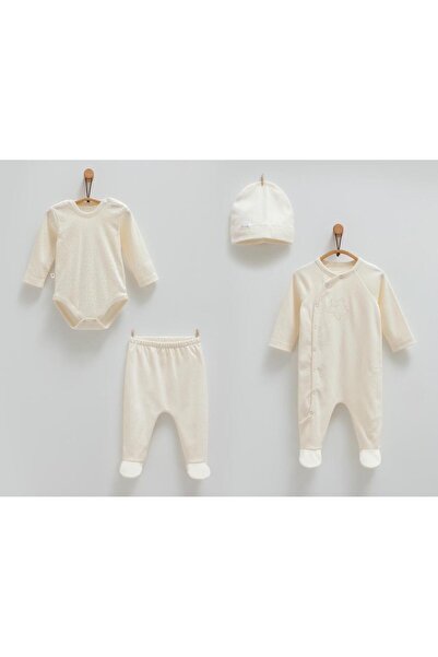 Caramell %100 Pamuk Cute Bear 4'lü Set 56-62 cm 1-3 Ay Bej CRML.BEJ.ZE1456