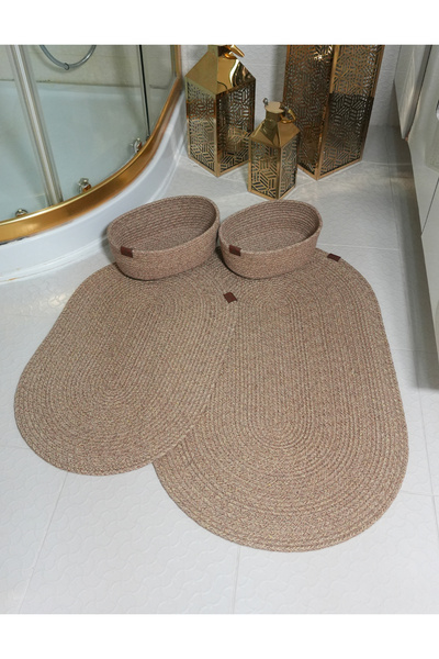 ERSU AHAT HOME DESİGN Jute, Wicker, Bath Mat Set, Bathroom Basket Set, Toilet...