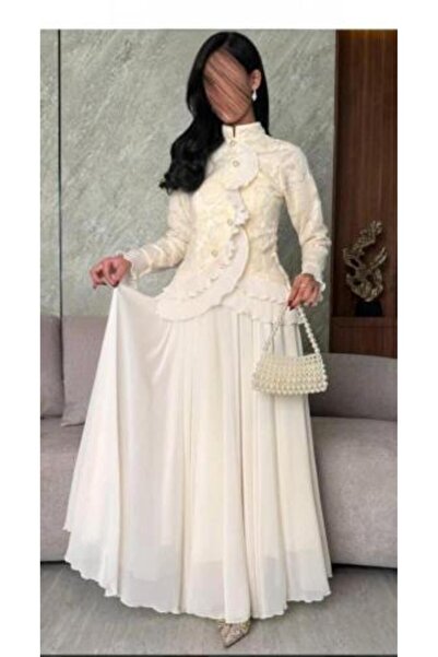 007 Women's dress with prominent 3D floral embroidery and long sleeves