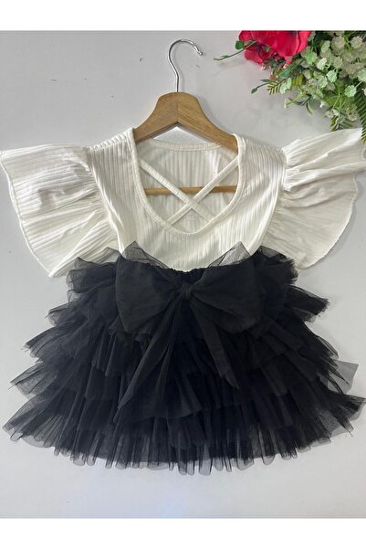 esmacamoda Black Tutu Skirt White Badi Suit Girl's Dress