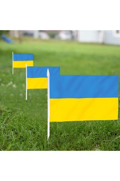 BBA Ukraine Small Handheld Flags, 12-Pack, 13×20 cm, Bright Fade-Resistant