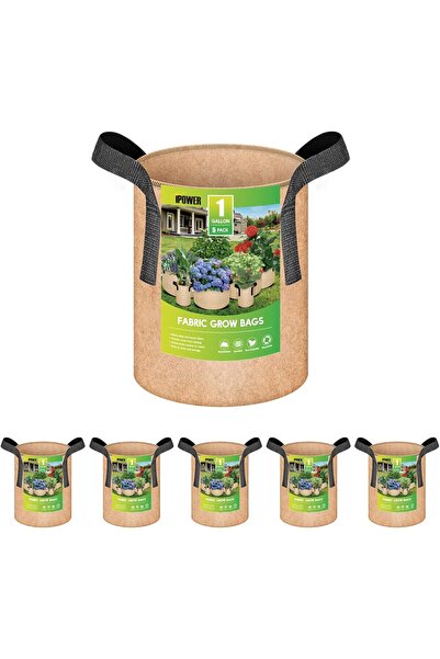 İpower 5-Pack 1 Gallon Non-Woven Breathable Fabric Grow Bags, Dark Beige