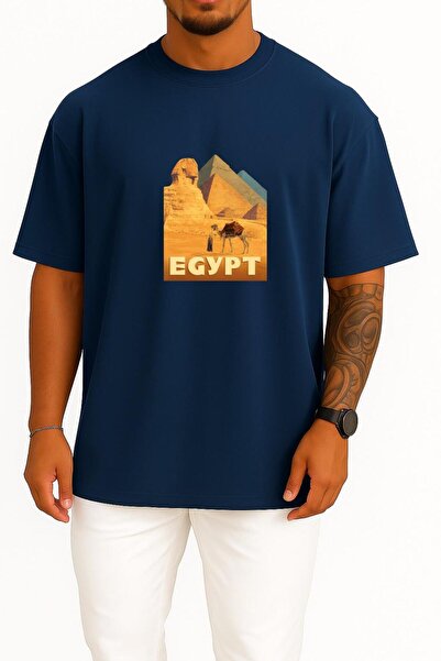 Bahriyeli Collection تي شيرت للجنسين بتصميم أهرامات مصر قصة فضفاضة