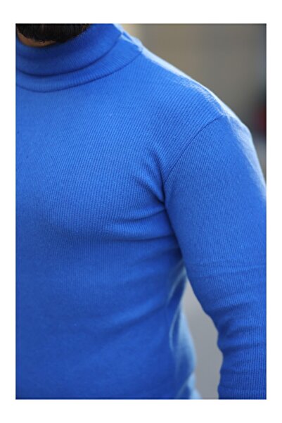 RANESA Μπλε πλέξη ριμπ Πουλόβερ με ζιβάγκο ελαστικό ύφασμα