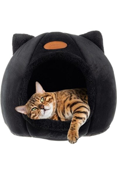 OEM Soft and fluffy cat bed with waterproof pillow, house shape with ears, 40x40x37 cm