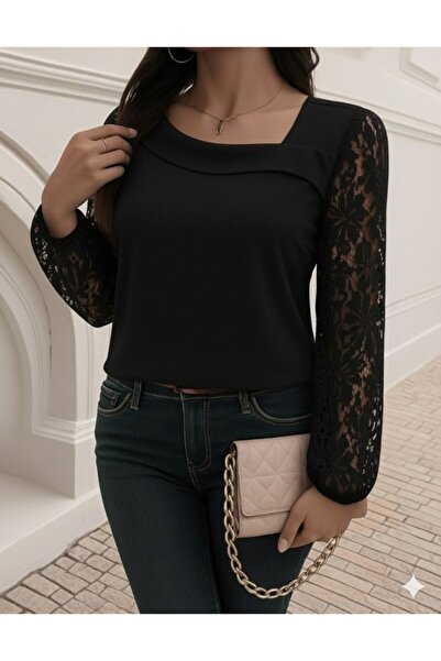 BEFAON Bluză din crep importat cu mâneci lungi și guler asimetric pentru femei