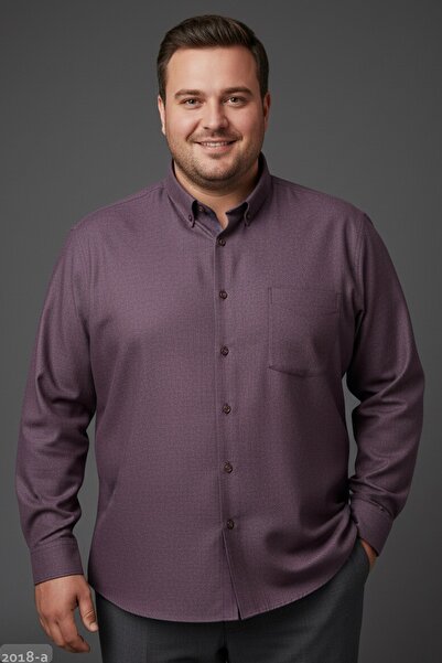 Zermon Büyük Beden Kalın Sonbahar - Kışlık Garnili Mürdüm-Bordo Desenli Karel...